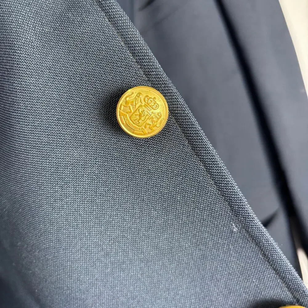 Vintage American Craftsman Men's 40 Navy Suit Jacket Blazer w/ Gold Buttons